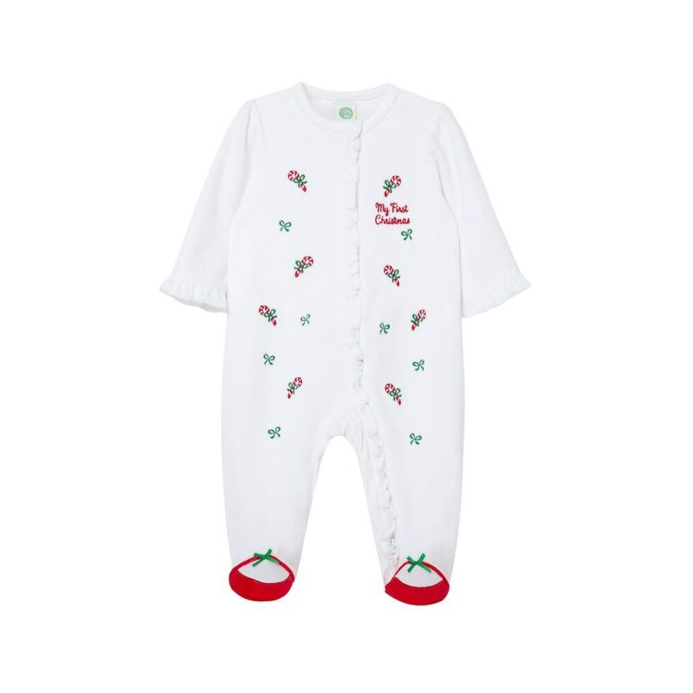 Little Me Girls Candy Cane Footie, White